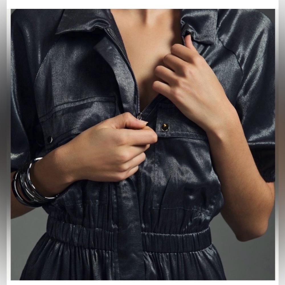 Samant Chauhan maxi zip front metallic dark grey dress